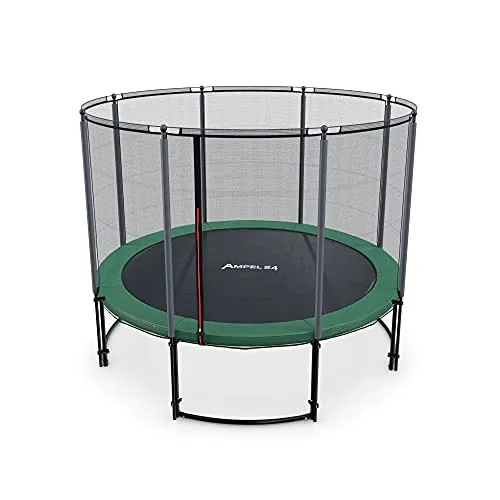 Ampel 24 Trampolin Outdoor Ø 305/366/430 cm, GS-Zertifikat, Kinder Gartentrampoline, Komplettset mit Randabdeckung und Sicherheitsnetz, Deluxe schwarz pulverbeschichteter Rahmen