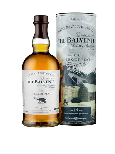 Balvenie 14 Jahre - Week of Peat - Single Malt Scotch Whisky - Whisky mit intensiv rauchigen Tönen und floralen Noten, gereift in Ex-Bourbon- und Sherryfässern. Ideal für Liebhaber vollmundiger, torfiger Aromen.