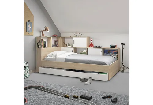 Mid.you Stauraumbett 90x200 cm - Praktisches Stauraumbett für Kinder- & Jugendzimmer mit 5 Fächern und 1 Schublade, ideal für Ordnung und Entspannung.