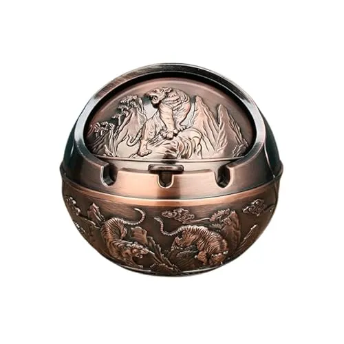 RYHMHA Aschenbecher mit Deckel, Aschenbecher aus Metall, Aschenbecher für den Innen- und Außenbereich, Schreibtisch-Aschenbecher für die Bürodekoration,rötliche Kupferfarbe