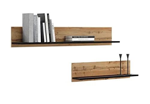 Wandregal 2 Stück 100cm breit - Dunkles Holz mit schwarzem Schwebe-Regal - Schweberegale aus 18mm dicker, beidseitig laminierter Möbelplatte, ideal für Wohnzimmer, Schlafzimmer und Flur. Praktisches 2er Set mit schwerelosem Design und hoher Stabilität.