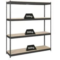 PROREGAL Schwerlastregal Wood Beast Four 200x210x45 cm - Robustes Schwerlastregal mit 4 Ebenen, Fachlast bis 600 kg, ideal für Werkstatt und Lager. Höhenverstellbare Fachböden und optionale Räder für flexiblen Einsatz.