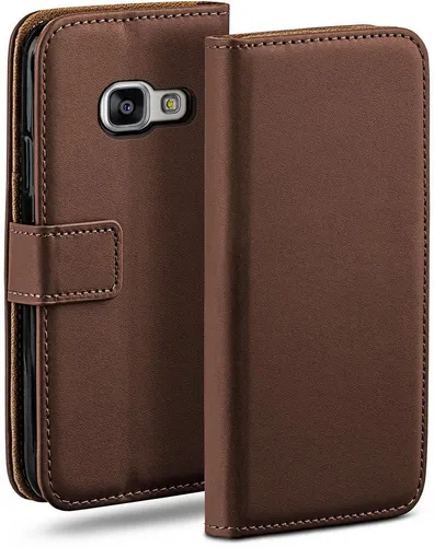 moex Handyhülle für Samsung Galaxy A5 (2016) Hülle Klappbar Book Case Dunkelbraun 5,2 Zoll, Klapphülle Kartenfach Flip Cover Handytasche Leder Optik Schutzhülle