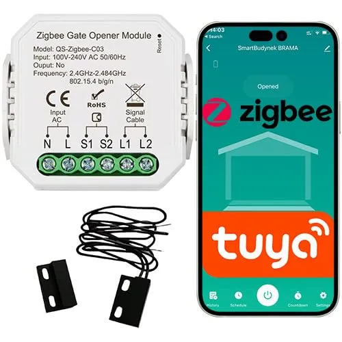 Sone Smart One Garagentoröffner Smart Zigbee – Tuya kompatibel, Home Assistant, Zigbee2MQTT, 230V, App- & Alexa-Sprachsteuerung, Timer, Szenen, 46x46x18mm, inkl. Kontaktsensor – Gateway erforderlich