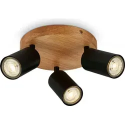 Vintage Industrial Deckenlampe mit 3x GU10 9W - Schwarz & Holz - Lampen für jeden Raum, mit drehbaren Köpfen für individuelle Lichtgestaltung und modernem Design. Ideal für Wohnzimmer, Arbeitszimmer und mehr.