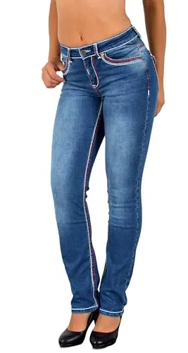 ESRA Damen Jeanshose Straight Leg J755 - Hochwertige Straight Leg Jeans für Damen aus bequemer Baumwolle mit idealem Stretch. 5-Pocket Style und Gürtelschlaufen, erhältlich bis Größe 52. Perfekte Passform für jeden Tag.