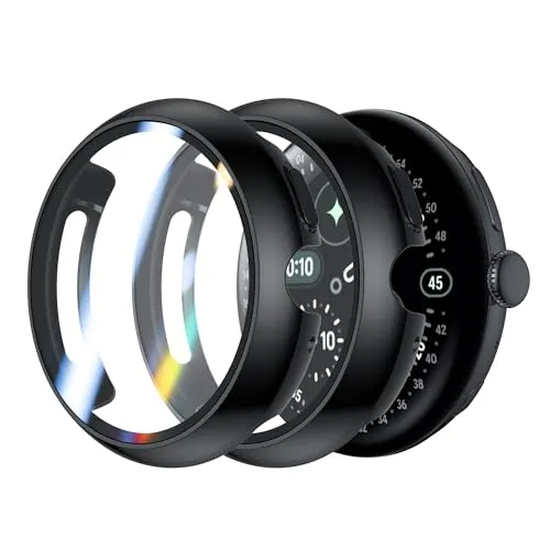 Rojeuinn 2 Stück Hülle für Google Pixel Watch 4 45mm Schutzhülle mit Displayschutz, Hard PC 360° Rundum Anti Kratz Anti Staub Ultradünne Schutzhülle-Schwarz