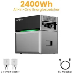 Balkonkraftwerk Speicher, Sunpura S2400 All-in-One Speichersystem Energiespeichersystem 2,4 kWh (bis 9,6 kWh erweiterbar) mit 2x Smart Plug, (0% MwSt)