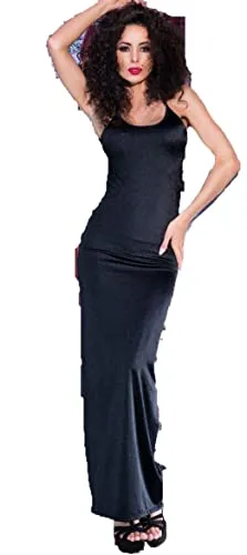 Frauen Dessous Negligee enges Maxikleid Partykleid in schwarz mit String schimmernd und Po-Ausschnitt Rückenfrei Riemchen Träger elastisch Größe: L