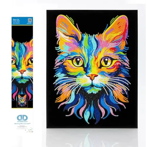DIAMOND DOTZ 2594365 Original 5D Diamond Painting Set, Neon Katze - Bücher: Erschaffe ein leuchtendes Kunstwerk mit diesem DIY Diamant Malerei Set, das spezielle 13-Facetten-Steine für intensives Strahlen bietet und ideal für kreative Bastelstunden ist!