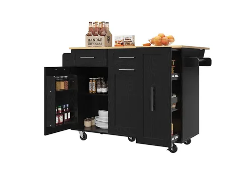 Odikalo Kücheninsel Servierwagen Schwarz-Weiß mit klappbarer Tischplatte