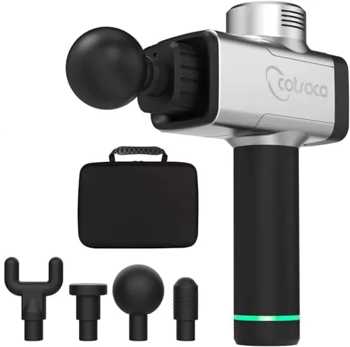 Massagepistole, Muskel-Percussion-Massagegerät, 4 Massageköpfe und 5 Geschwindigkeiten, geräuschloses Rückenmassagegerät, ein für Ihre Familie.