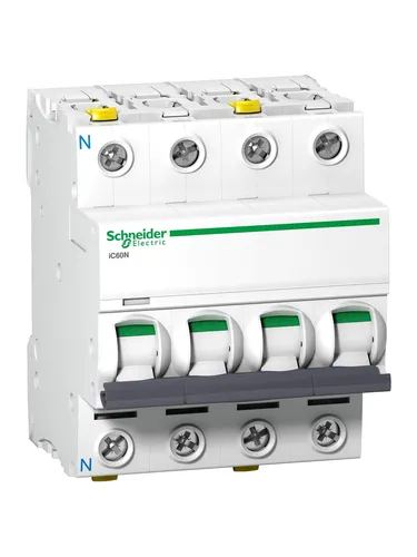 Wyłącznik nadprądowy Schneider Electric A9F04763, 63A, 3+N, Charakteristik C - Trenn- & Lastschalter, zuverlässiger Schutz bei Überlast und Kurzschluss, ideal für industrielle Anwendungen.