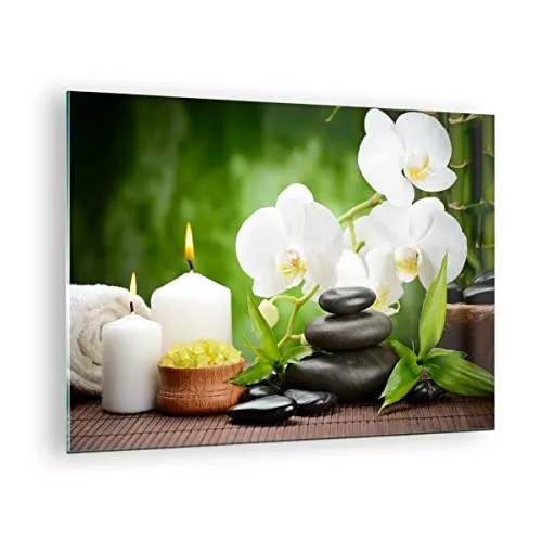 Bilder auf Glas Blume aromatherapie spa Glasbild 70x50cm Wandbilder Dekoration Wohnzimmer Schlafzimmer Küche Deko Klein Wanddeko Bild im Glas Wand Kunstdruck Art Modern Wall Decor GAA70x50-2718