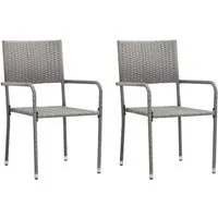 furnicato Gartenstuhl Stapelbar Grau Polyrattan (2 St) - Stapelbare Gartenstühle aus robustem PE-Rattan für entspannte Mahlzeiten im Freien. Leicht zu reinigen und ideal für kleine Räume. Stabiler Stahlrahmen sorgt für Langlebigkeit und Witterungsbeständigkeit.