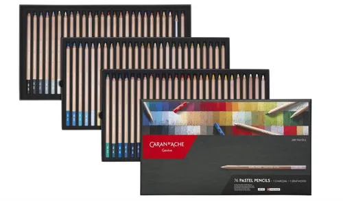Caran d'Ache Pastel Farbstifte-Set Artist mit 76 Stiften, Kohle und Grafwood Neu