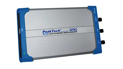PEAKTECH 1290 - USB-Oszilloskop, 25 MHz, 2 Kanäle - USB-Oszilloskop mit isolierter Schnittstelle für maximale Sicherheit, ideal für mobile und stationäre Anwendungen in Service und Industrie.