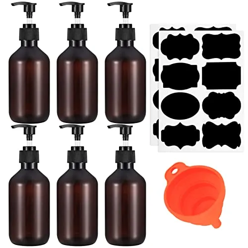 Pumpspender, 6 Stück Leere Shampooflaschen, Duschgelspender Flasche zum Befüllen, Seifenspender Pumpflaschen nachfüllbare für Dusche Lotionen Shampoos, mit Trichter, Etikett 300 ml