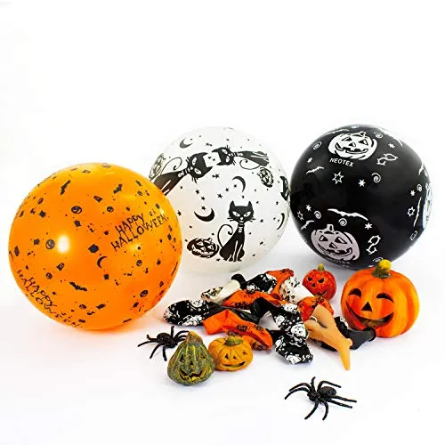 Oblique Unique® 15x Luftballons für Halloween Gruselige Horror Feier Party Deko Ballons in Weiß, Schwarz und Orange