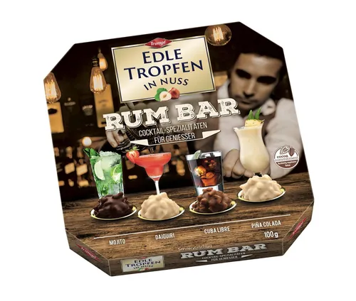 Edle Tropfen in Nuss Rum Bar 100g flüssig gefüllte Schokoladenpralinen