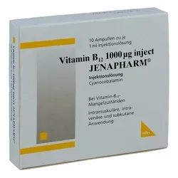 Vitamin B12 1000 [my]g Inject Jenapharm Ampullen - Arzneimittel zur Behandlung von Vitamin B12-Mangel, ideal für Patienten mit Aufnahmeproblemen oder speziellen Ernährungsformen, wie vegetarischer Kost.