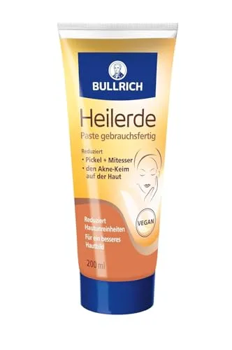 Bullrich Heilerde Paste | Gebrauchsfertige Hautpflege | Vegan | 200 ml | Fertig angemischt | Bindet Fette & Schadstoffe | Bei Pickeln & Mitessern | 20–30 Min. Einwirkzeit