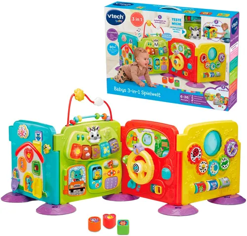 Vtech® Lernspielzeug Babys 3-in-1 Spielwelt - Wahrnehmungsspiele mit 4 bunten, anpassbaren Seiten für interaktiven Lernspaß. Fördert die Sinne mit Licht und Sound - ideal für spielerisches Lernen im Liegen oder Sitzen.