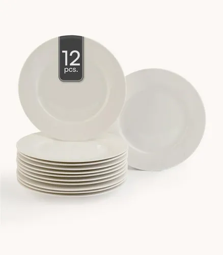 Home4You Dessertteller Set, 12er, Ø 20 cm aus Porzellan - Elegantes 12er Set Dessertteller aus spülmaschinenfestem Bone China, ideal für Nachspeisen. Hohe Kantenschlagfestigkeit und stilvolles Design machen sie zum perfekten Begleiter für jede Tafel.