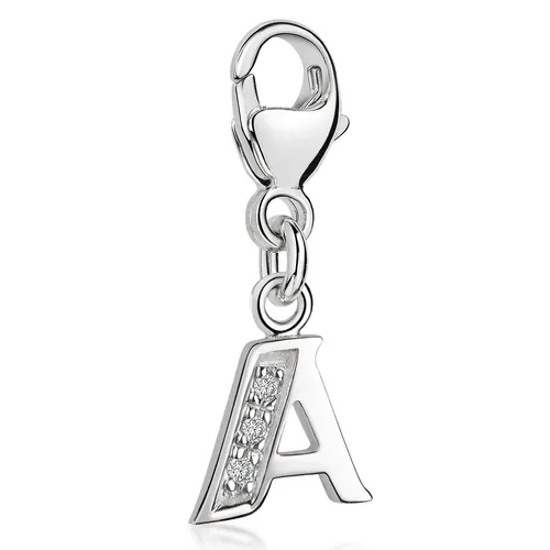 MATERIA 925 Silber Charms Anhänger Buchstabe A mit Zirkonia - Armbänder & Charm-Anhänger, eleganter Charm-Anhänger aus 925 Silber, besetzt mit funkelnden Zirkonia für einen besonderen Glanz.