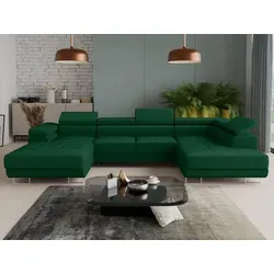 Wohnlandschaft Caris U - Ecksofa mit Schlaffunktion und Kopfstützen - Ecksofa Caris U, 348 cm breit, mit Schlaffunktion und zwei Bettkästen. Ideal für Gästeübernachtungen, bietet zusätzlichen Stauraum und komfortable Kopfstützen.