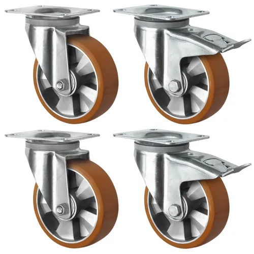 Schwerlastrollen 160 mm Set: 2 Lenkrollen & 2 Lenkrollen mit Feststeller Rollen