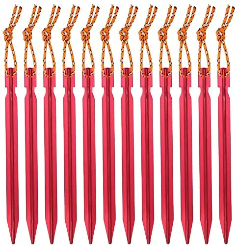 Ahsado Heringe, 12 Stücke Zeltheringe Zeltnagel Sandheringe mit Bändchen und Aufbewahrungsbeutel