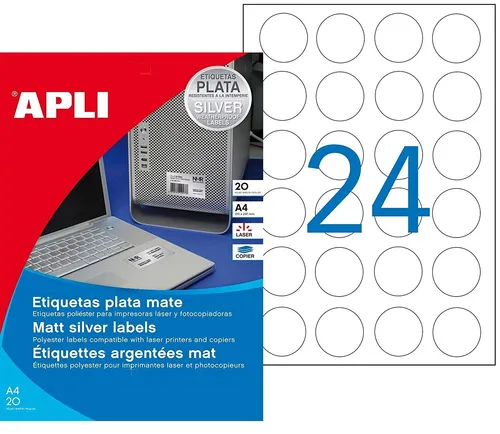 agipa Typenschild Etiketten rund Durchmesser 40 mm silber 480 Etiketten