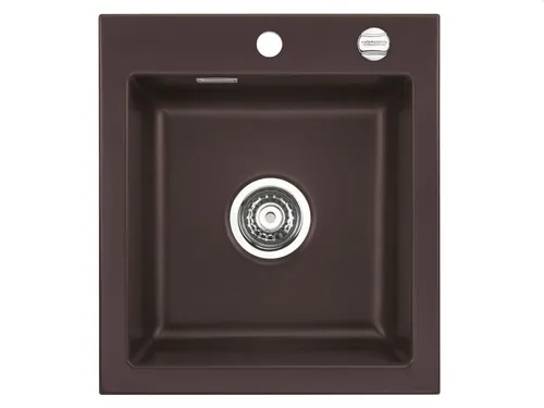 Systemceram Mera 46 Siena Keramikspüle - Keramikspüle in Dunkelbraun mit Excenterbetätigung, ideal für Unterschränke ab 45 cm, Maße: 46 x 51 cm, kombiniert Funktionalität mit elegantem Design.