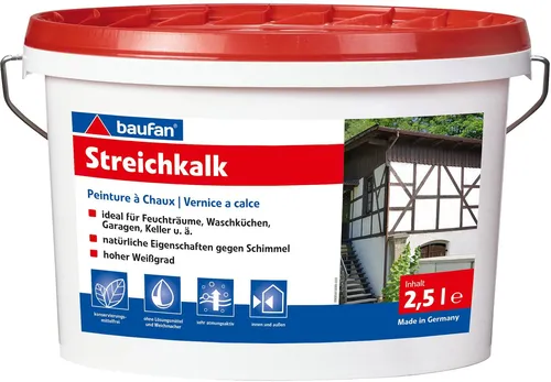 Baufan Kalkfarbe Streichkalk Mineralfarbe weiß 2,5 L