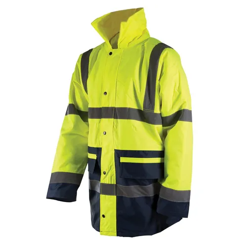 Silverline Warnschutzjacke XL - Hi-Vis neongelb - Zweifarbige Arbeitsjacke mit atmungsaktiver PU-Beschichtung und reflektierenden Streifen für optimale Sichtbarkeit bei Dunkelheit. Ideal für den professionellen Einsatz und Sicherheit in schwierigen Sichtverhältnissen.