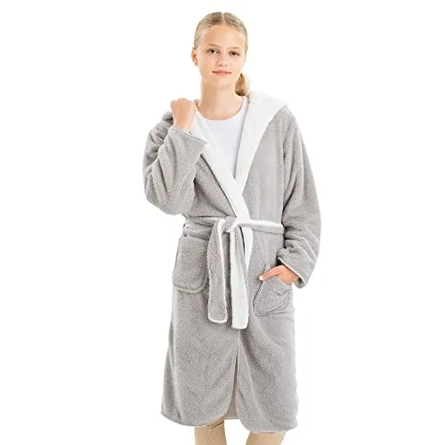 HOMELEVEL Kuschelfleece Bademantel für Kinder - Wende-Morgenmantel mit Taschen - Kuscheliger Sherpa Bademantel für Jungen und Mädchen, perfekt für kalte Tage. Beidseitig tragbar, aus weichem Microfaser Fleece, waschmaschinenfest und stylisch!