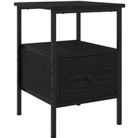 vidaXL Nachttisch in Schwarzer Eiche mit Metallrahmen - Stylischer Nachttisch aus Holzwerkstoff mit robuster Konstruktion und kompakter Größe, ideal für kleine Räume und moderne Schlafzimmer.