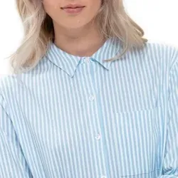 Mey Elva Nightshirt With Collar Weiß/Blau Baumwolle 46 Damen