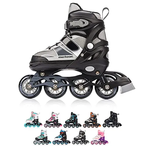 meteor Rox sichere verstellbare Kinder Inline‑Skates – Inliner für Mädchen Jungen – ABEC‑7 Carbonlager PU‑Räder 72 mm 80 A Aluminiumrahmen – Größen S 30‑33 M 34‑37 L 38‑41