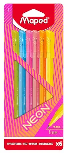 Maped - 6x Graph'Peps NEON Fineliner - feine Spitze 0,4 mm - Set aus 6 Finelinern in NEON-Farben