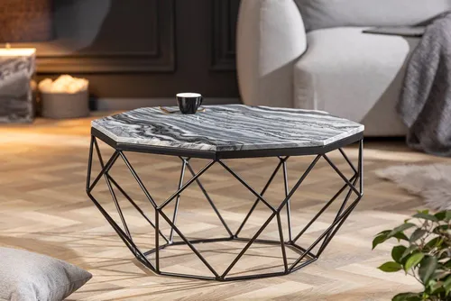 riess-ambiente Couchtisch DIAMOND 70cm schwarz-grau - Eleganter Couchtisch aus handgearbeitetem Marmor, jedes Stück ein Unikat mit einzigartigem Muster – perfekt für dein Wohnzimmer.