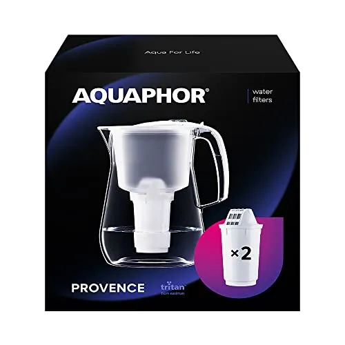 AQUAPHOR Provence Weiß Wasserfilter | 4,2l Karaffe mit 2 Magnesium-Filtern