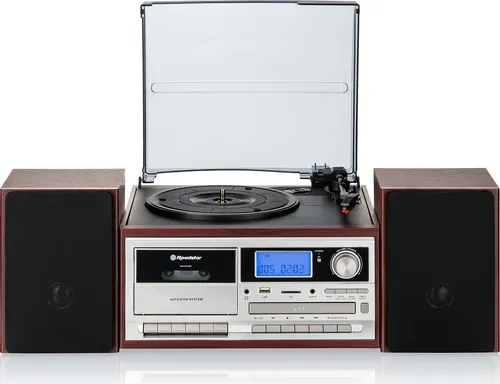 Roadstar HIF-8892EBT Plattenspieler - Kompakter Plattenspieler in edlem Kirschholz-Design mit Bluetooth und USB-Aufnahmefunktion – ideal für Musikliebhaber!