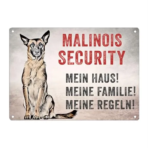 Cadouri Hunde-Warnschild 'Malinois Security' – Wetterfestes Türschild 28 x 20 cm - Handgefertigtes Türschild mit fröhlichem Hundemotiv. Ideal für Haustür, Garten oder Wohnraum. Wetterfest und UV-beständig – ein echter Blickfang für Hundehaushalte!