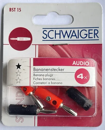 Produktbild Schwaiger Bananenstecker Set 4 Stück schwarz / rot Babana Plug Audio Adapter Neu