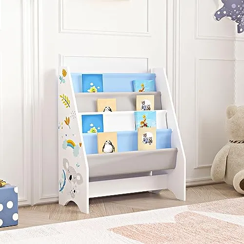 [en.casa] Kinderregal Fisterra mit Koala-Motiv - Praktisches Kinderzimmerregal mit 4 offenen Ablagefächern, ideal zur platzsparenden Aufbewahrung von Spielzeug und Büchern. Das fröhliche Koala-Design sorgt für eine inspirierende Atmosphäre.