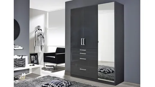 Drehtürenschrank Homburg in grau Hochglanz mit Spiegel in grau von Rauch