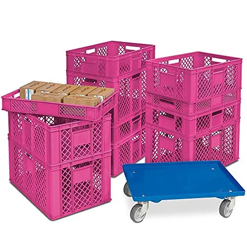 BRB 11 Eurobehälter / Stapelkörbe in 4 Höhen, PE-HD, violett, LxB 600x400 mm, H 90 mm/150 mm/240 mm/320 mm, inkl. Transportroller