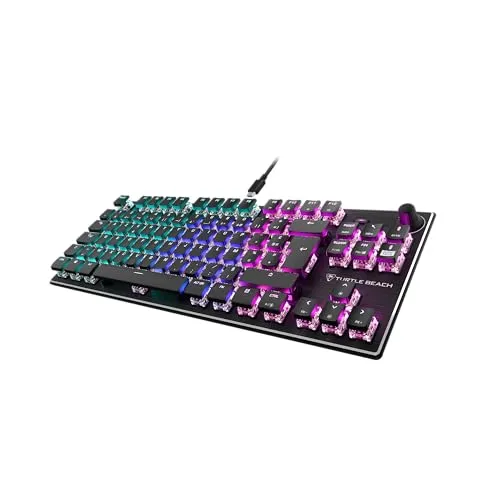 Turtle Beach Vulcan TKL Mechanische Gaming-Tastatur, kompakt, RGB AIMO LED-Hintergrundbeleuchtung, Tasten für Taste, lineare Titan-Schalter, Aluminium-Oberplatte, Multimedia-Rad, Schwarz